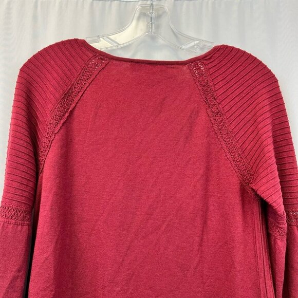 Loft Womens Pullover Top Burgundy Wool Blend Long Sleeve Raglan V Neck Crochet S - Picture 3 of 11